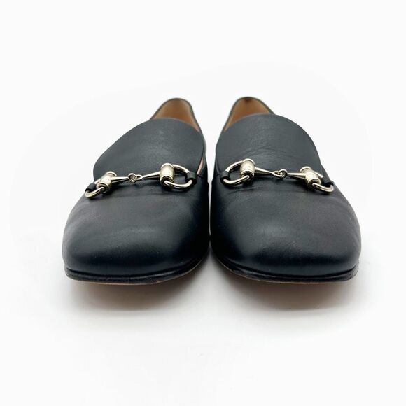 GUCCI Kira Horsebit Black Loafer Size 38 Leather Slip On Ballet Flats Almond Toe - Picture 7 of 12